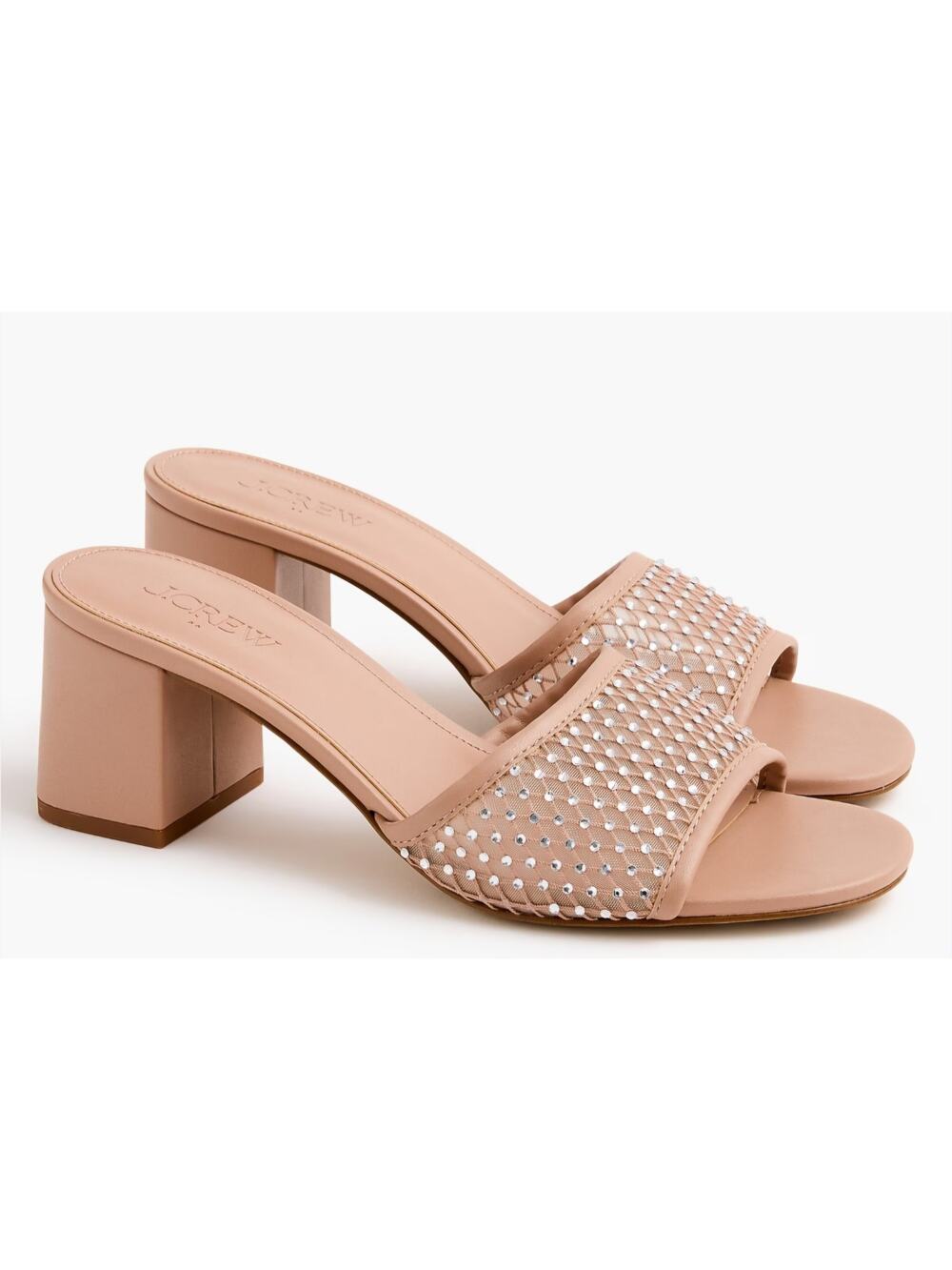 NEW in Box J Crew Leather Rhinestone Mesh Mule Heels Nude Womens 9